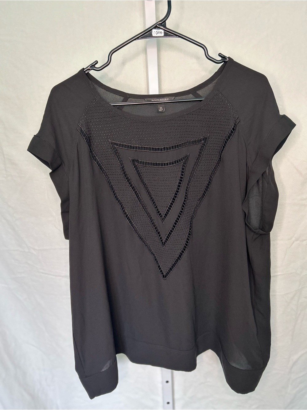 Banana Republic Black Short-Sleeve Geometric Cutout Blouse